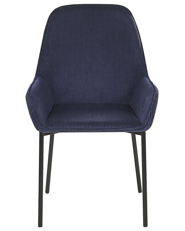Sæt med 2 Spisestuestole Blå Velour Betrukket med Sorte Metalben i Glamourøs Stil