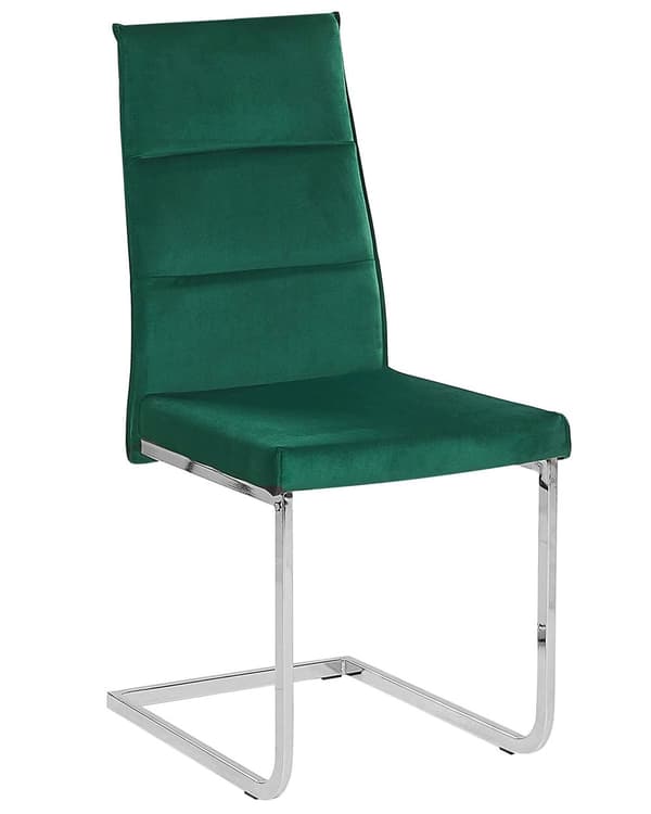 Sæt med 2 konsolstole grøn velour sølv stel til spisestuen i køkkenet moderne minimalistisk stil