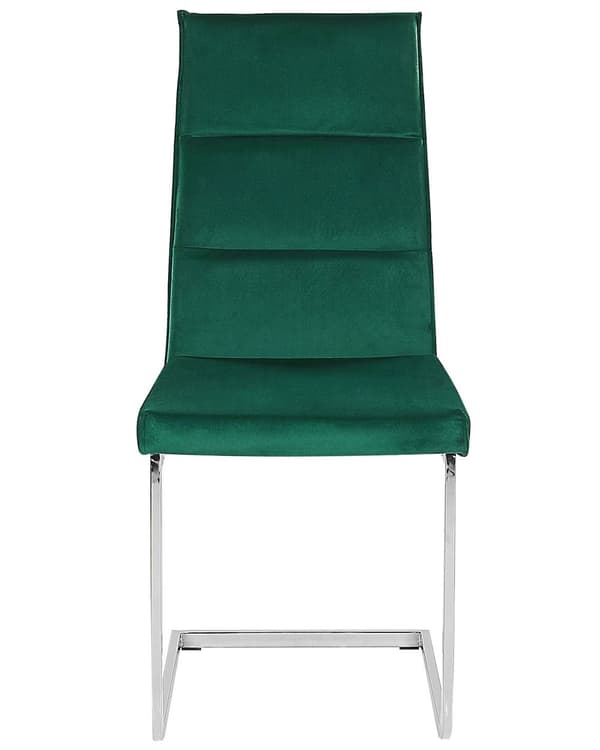 Sæt med 2 konsolstole grøn velour sølv stel til spisestuen i køkkenet moderne minimalistisk stil