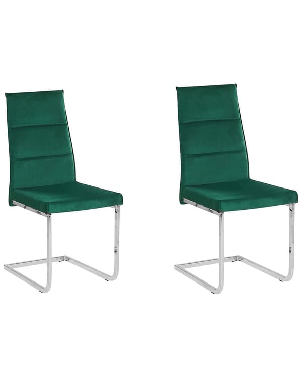 Tuoli vihreä sametti verhoiltu metallijalat 2 kpl setti käsinojaton cantilever moderni tyyli