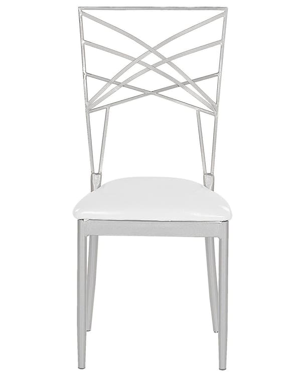 Spisebordsstole Sølv Metal Hvidt Kunstlæder Sæt 91 x 42 x 41 cm Dekorative Metalstole med Lædersæde Stabelbare Høj Ryg Glamourstil Køkken