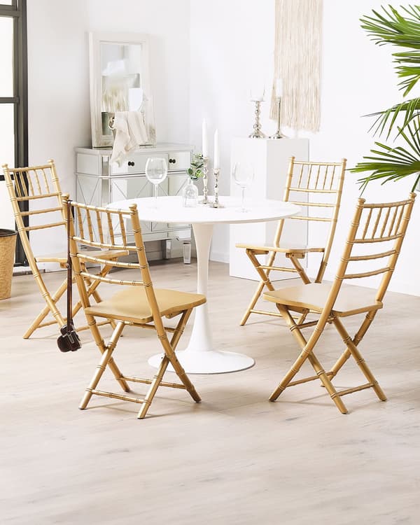 Klapstole Guld Bøgetræ Sæt 4 Stk Sammenklappelig Foldbar Spisestole uden Armlæn Moderne Glamour til Spisebord Køkken Spisestue Indretning