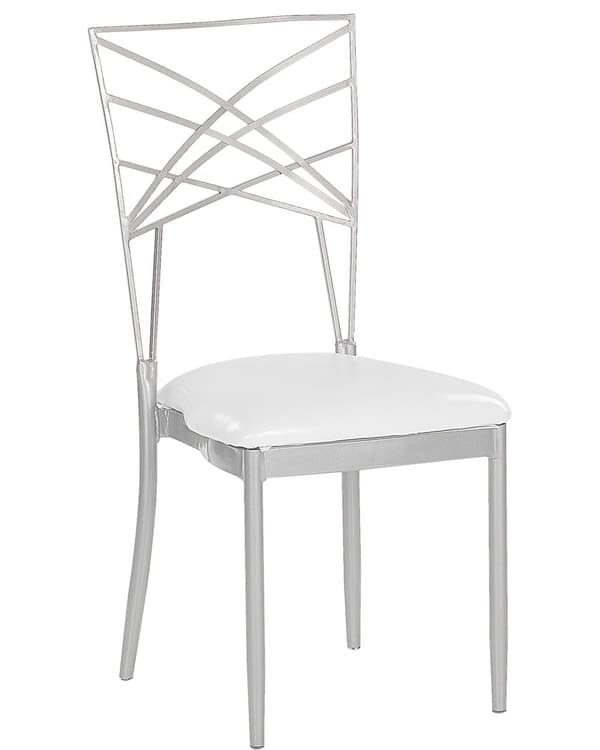 Set med 2 Matstolar Silver Metall Konstläder Vit Sitskudde Industriell Glam Stil