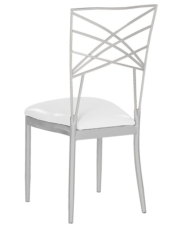 Set med 2 Matstolar Silver Metall Konstläder Vit Sitskudde Industriell Glam Stil