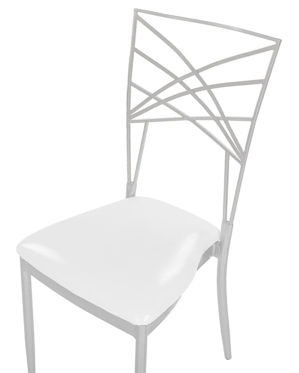 Set med 2 Matstolar Silver Metall Konstläder Vit Sitskudde Industriell Glam Stil