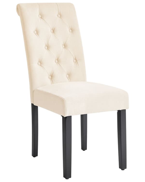 Set av 2 Matstolar Creme tyg Glam Modern Design Svarta Träben