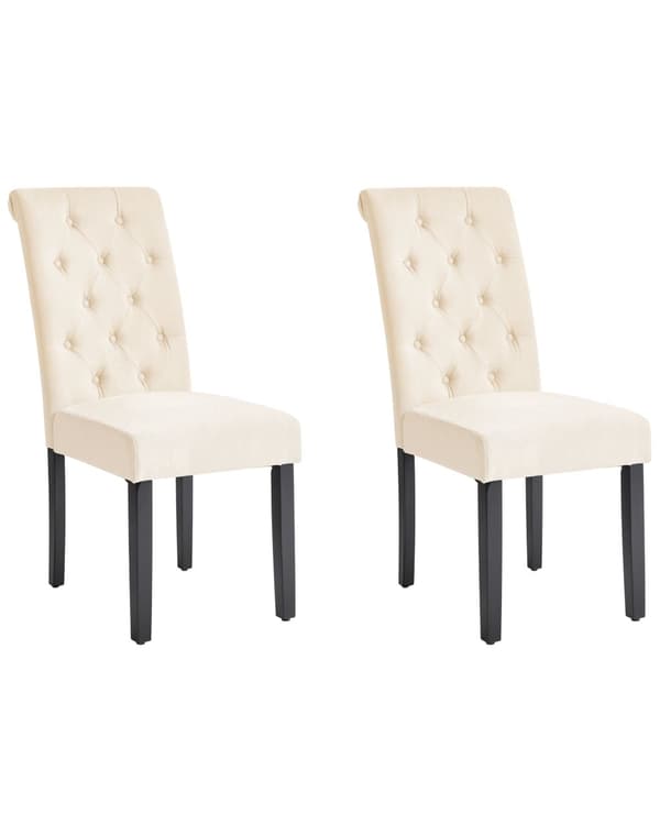 Set av 2 Matstolar Creme tyg Glam Modern Design Svarta Träben