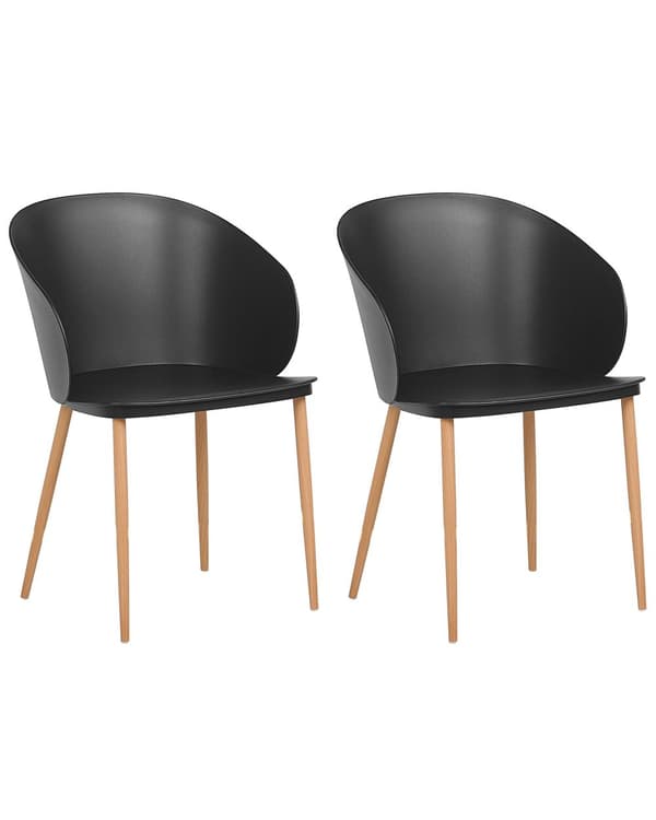 Set av 2 Matstolar Svart Syntetiskt Material Metallben Modern Vardagsrum