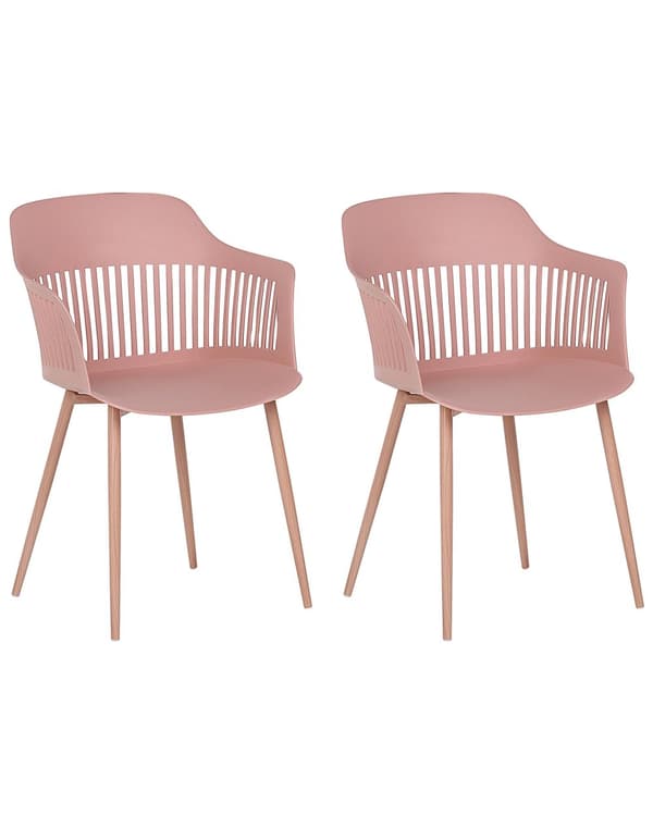 Set av 2 Matstolar Rosa Syntetiskt Material Metallben Öppet Ryggstöd Modern Vardagsrum