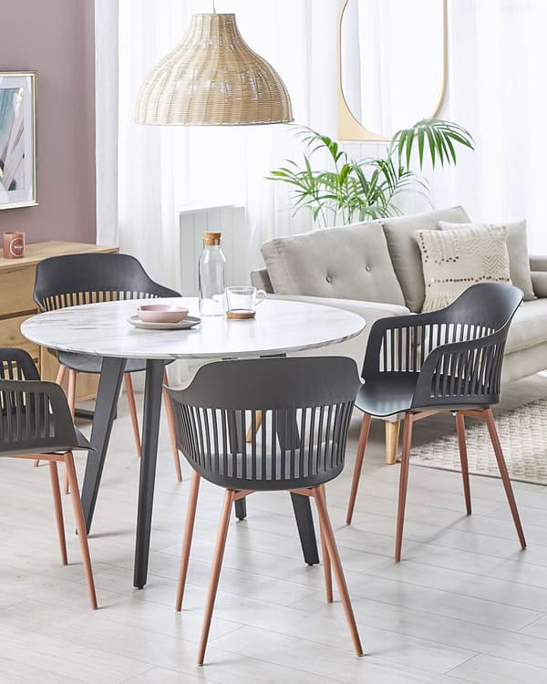 Set av 2 Matstolar Svart Syntetiskt Material Metallben Öppet Ryggstöd Modern Vardagsrum