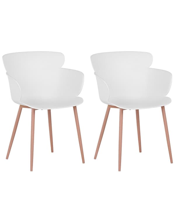 Set av 2 Matstolar Vit Syntetiskt Material Metallben Ergonomiskt Ryggstöd Modern Vardagsrum