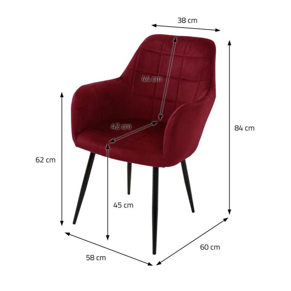 ECD Germany sarja 2 Ruokapöydän tuolit Ruokapöydän tuoli selän ja käsivarren Bordeaux velvet istuin metallivarret keittiötuolit keittiö tuoli olohuone
