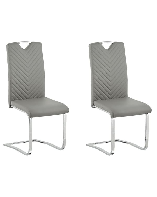 Set med 2 Matstolar Ljusgrå Konstläder Klädd Sits Hög Rygg Konsol Konferensrum Modern