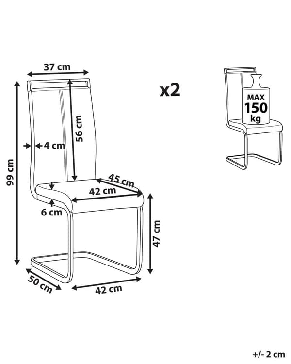 Set av 2 Matstolar Vit Konstläder Klädd Sits Hög Rygg Konsol Konferensrum Modern