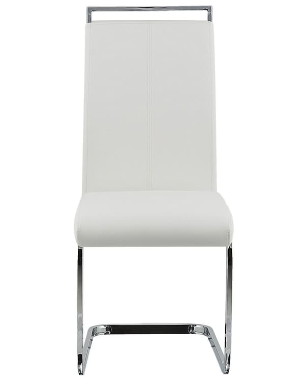 Set av 2 Matstolar Vit Konstläder Klädd Sits Hög Rygg Konsol Konferensrum Modern