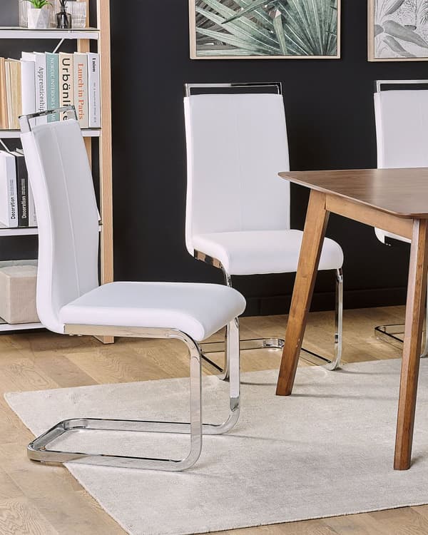 Set av 2 Matstolar Vit Konstläder Klädd Sits Hög Rygg Konsol Konferensrum Modern