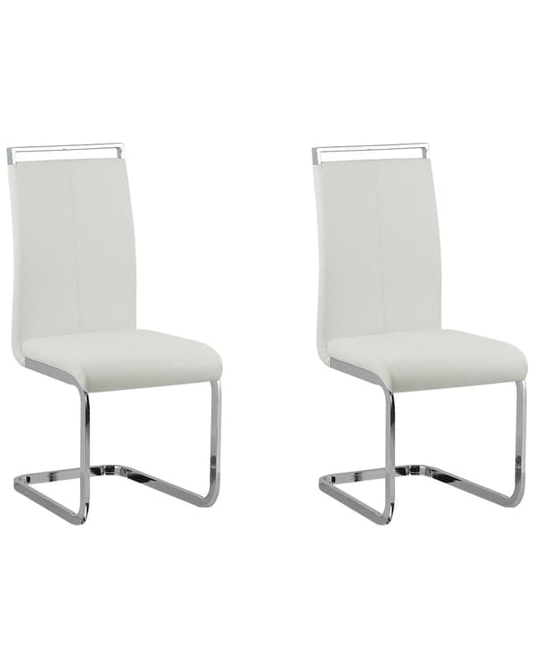 Set av 2 Matstolar Vit Konstläder Klädd Sits Hög Rygg Konsol Konferensrum Modern