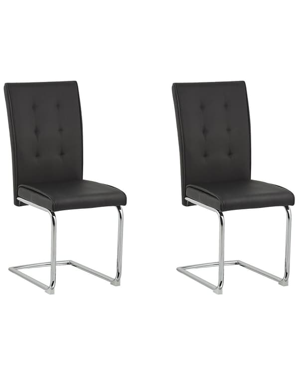 Set av 2 Klädda Stolar Svart Konstläder Konsol Retro Matsal Konferensrum
