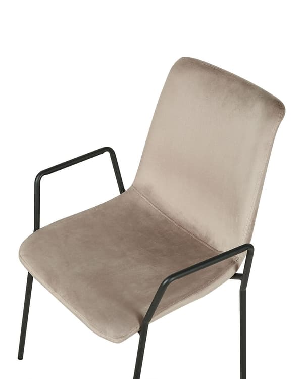 Set av 2 Matstolar Taupe Sammet med Armstöd Stapelbara Matsal Kontor Konferensrum