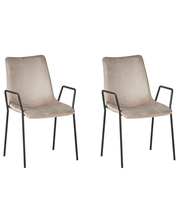 Set av 2 Matstolar Taupe Sammet med Armstöd Stapelbara Matsal Kontor Konferensrum