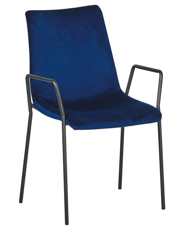Set av 2 Matstolar Mörkblå Sammet med Armstöd Stapelbara Matsal Kontor Konferensrum