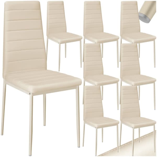Spisebordsstol i kunstlæder, sæt - beige,Sæt med 8 stk.
