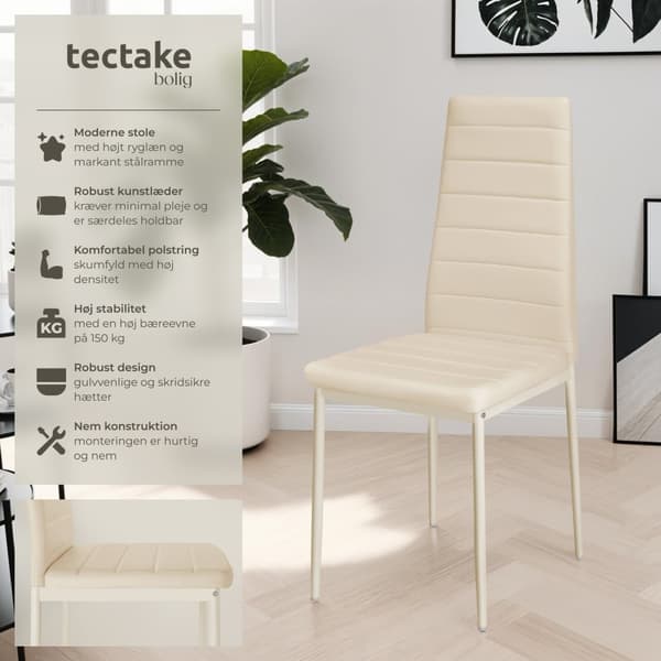 Spisebordsstol i kunstlæder, sæt - beige,Sæt med 8 stk.