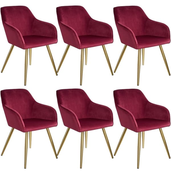 Stol Marilyn velour, guld - bordeaux/guld,Sæt med 6 stk.