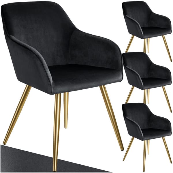 Stol Marilyn velour, guld - sort/guld,Sæt med 4 stk.