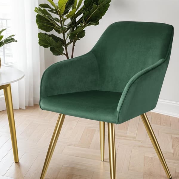 Stol Marilyn velour, guld - mørkegrøn/guld,Sæt med 6 stk.