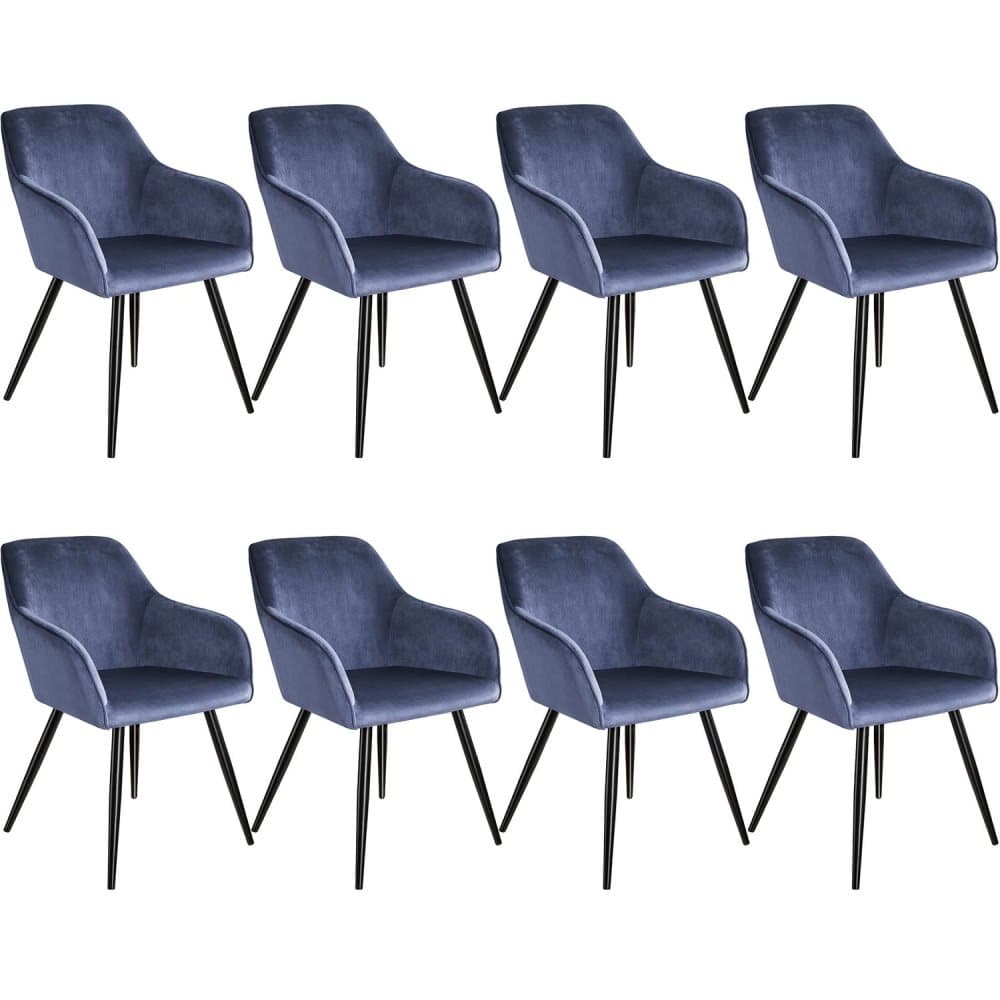 8x Stol Marilyn Fløjlslook - blå/sort