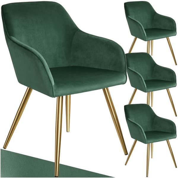 Stol Marilyn velour, guld - mørkegrøn/guld,Sæt med 4 stk.
