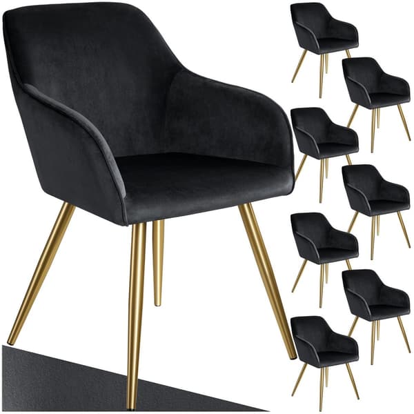 Stol Marilyn velour, guld - sort/guld,Sæt med 8 stk.