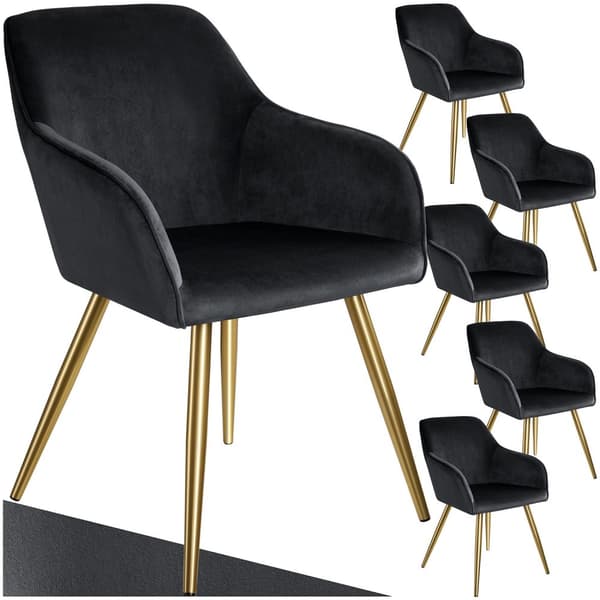 Stol Marilyn velour, guld - sort/guld,Sæt med 6 stk.