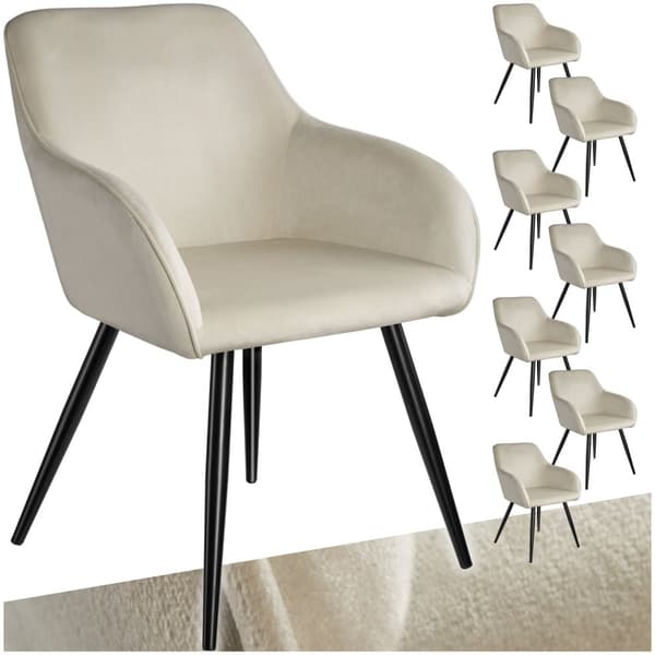 Stol Marilyn velour - creme/sort,Sæt med 8 stk.