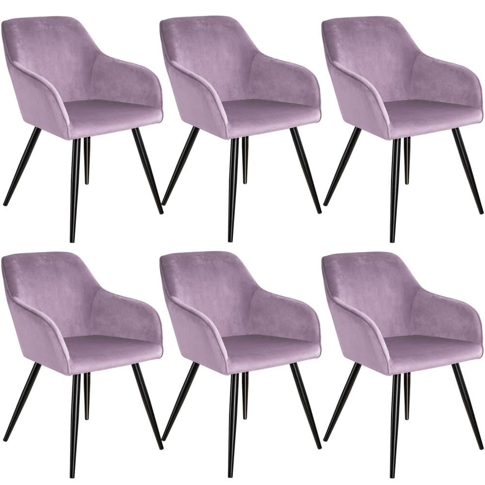 6x Stol Marilyn Fløjlslook - lyserød/sort