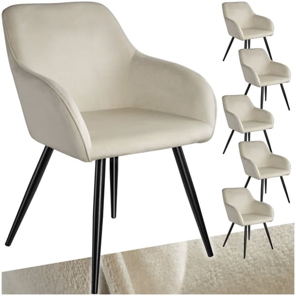 Stol Marilyn velour - creme/sort,Sæt med 6 stk.