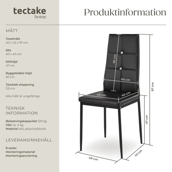 Set matstolar Julien - svart, Uppsättning om 8