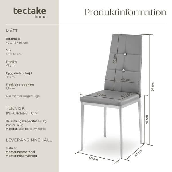 Set matstolar Julien - grå, Uppsättning om 8