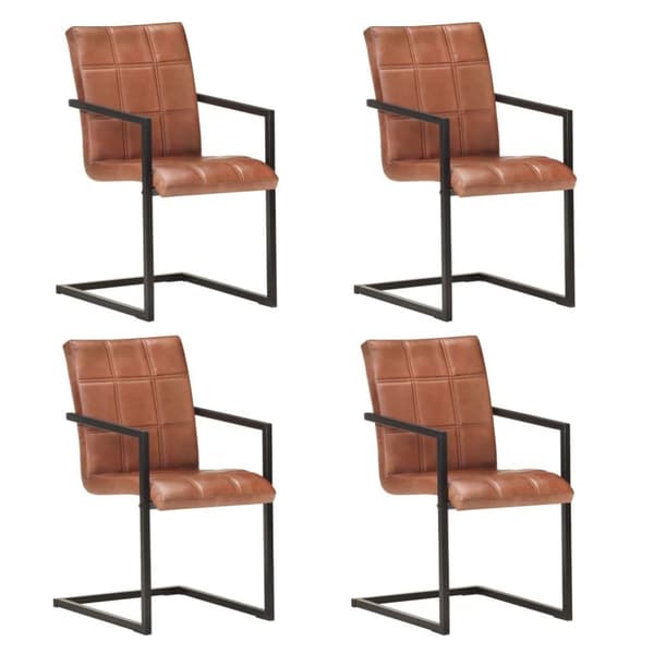 vidaXL spisebordsstole med cantilever 4 stk. ægte læder brun