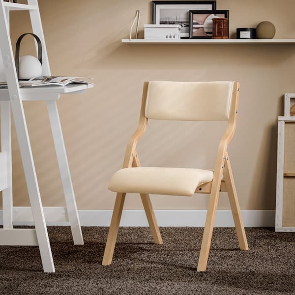 SoBuy pladsbesparende klapstol med hynde in birkstræ og stof,  beige FST40-W