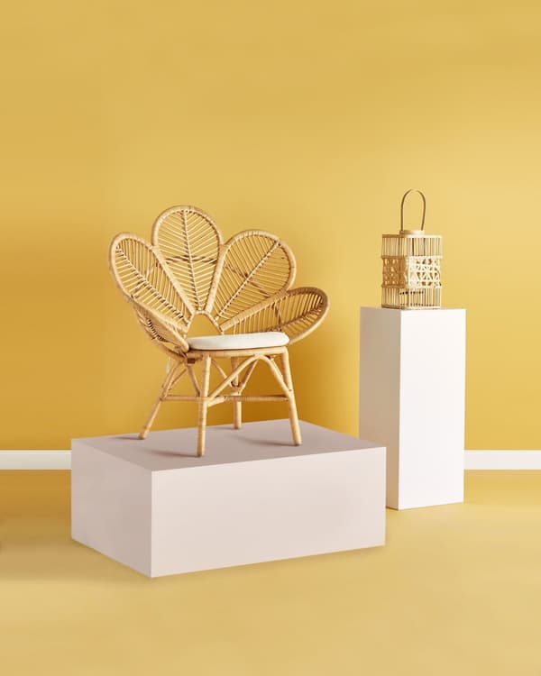 Beige Påfuglelænestol Rattan Havesædehynde i Bomuld Boho Stil