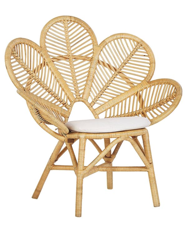 Natur og Beige Påfuglelænestol Rattan Havesædehynde i Bomuld Boho Stil
