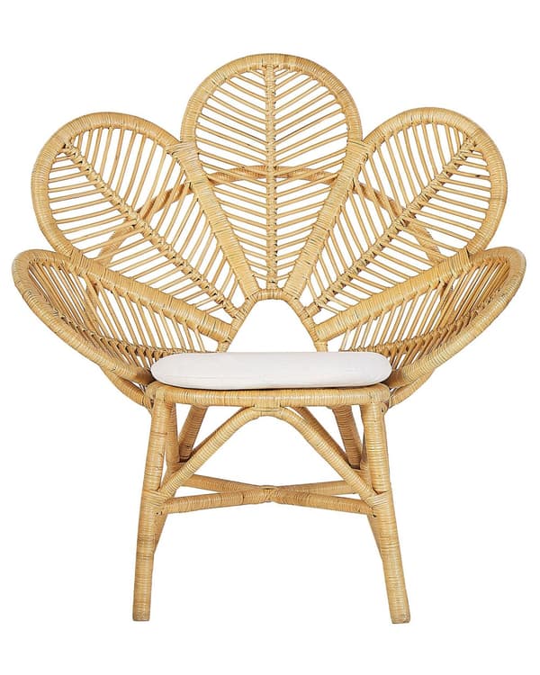 Natur og Beige Påfuglelænestol Rattan Havesædehynde i Bomuld Boho Stil