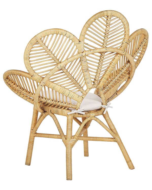 Natur og Beige Påfuglelænestol Rattan Havesædehynde i Bomuld Boho Stil