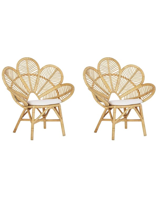 Natur og Beige Påfuglelænestol Rattan Havesædehynde i Bomuld Boho Stil