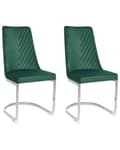 Miniatyrbillede 1 af 9: Et sæt med 2 Spisestuestole i Mørkegrøn Velour med Kromben til en Moderne Spisestue i Glamourøs Stil