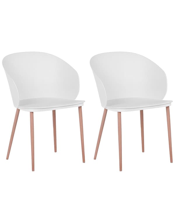 Sæt med 2 Spisestuestole Hvide Plastik Metalben Syntetisk Materiale Moderne Stil