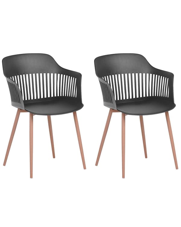 Sæt med 2 Spisestuestole Sort Plastik Metal Gennembrudte Ben Ryglæn Moderne Stil