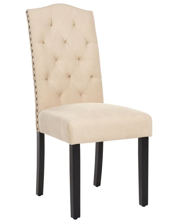 Sæt med 2 beige velourstole med sorte metalben til spisestuen retro minimalistisk stil